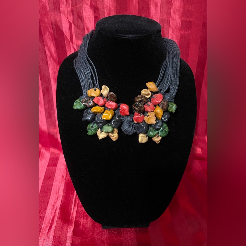 Source Unknown Multicolor Cluster Necklace with Black Cord